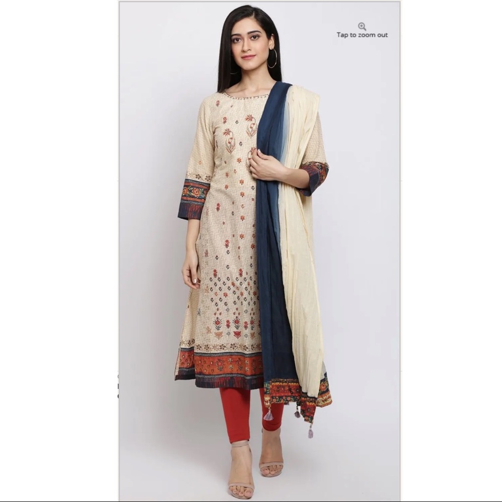 Cream Cotton Straight Kurta